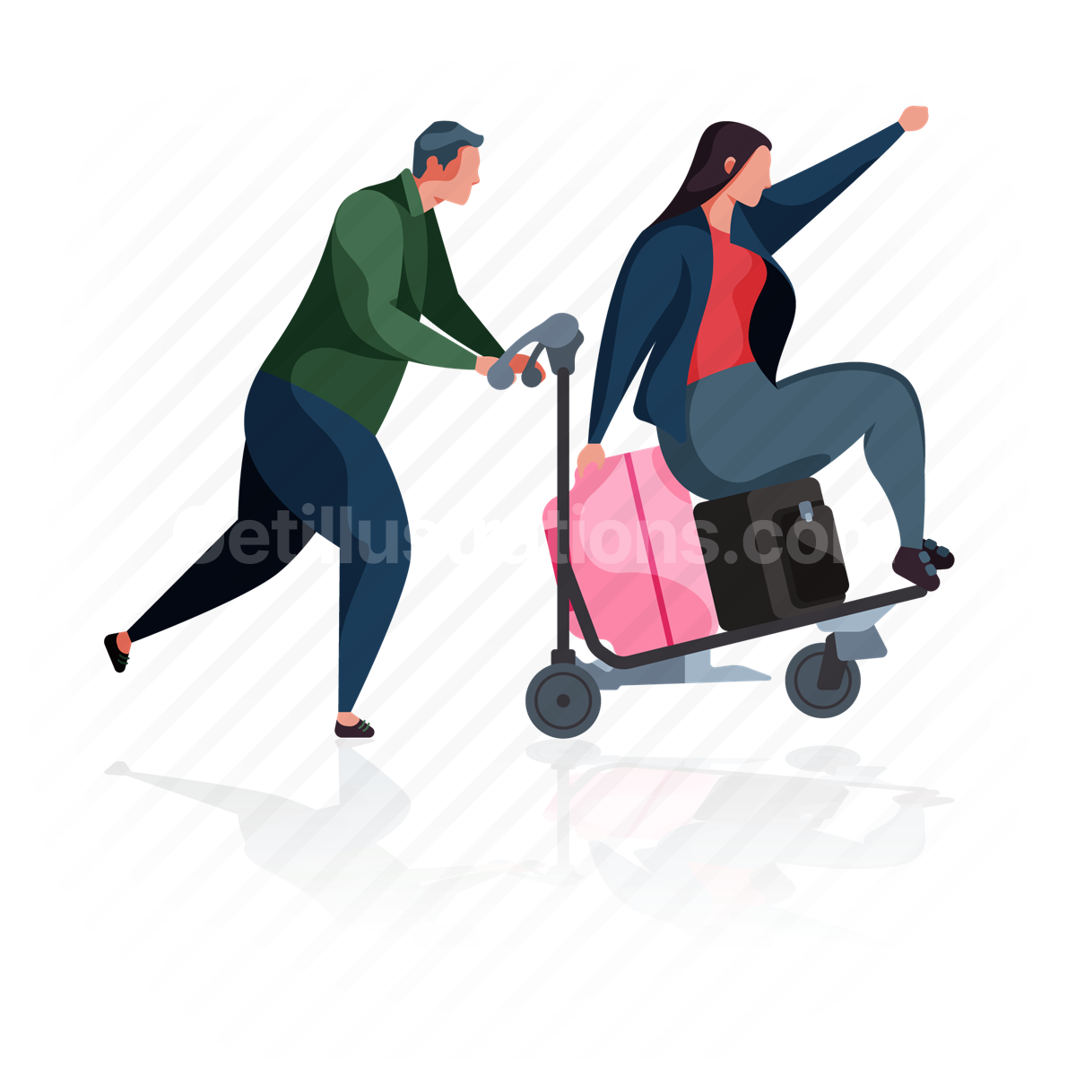 couple, trolley, suitcase, baggage, luggage